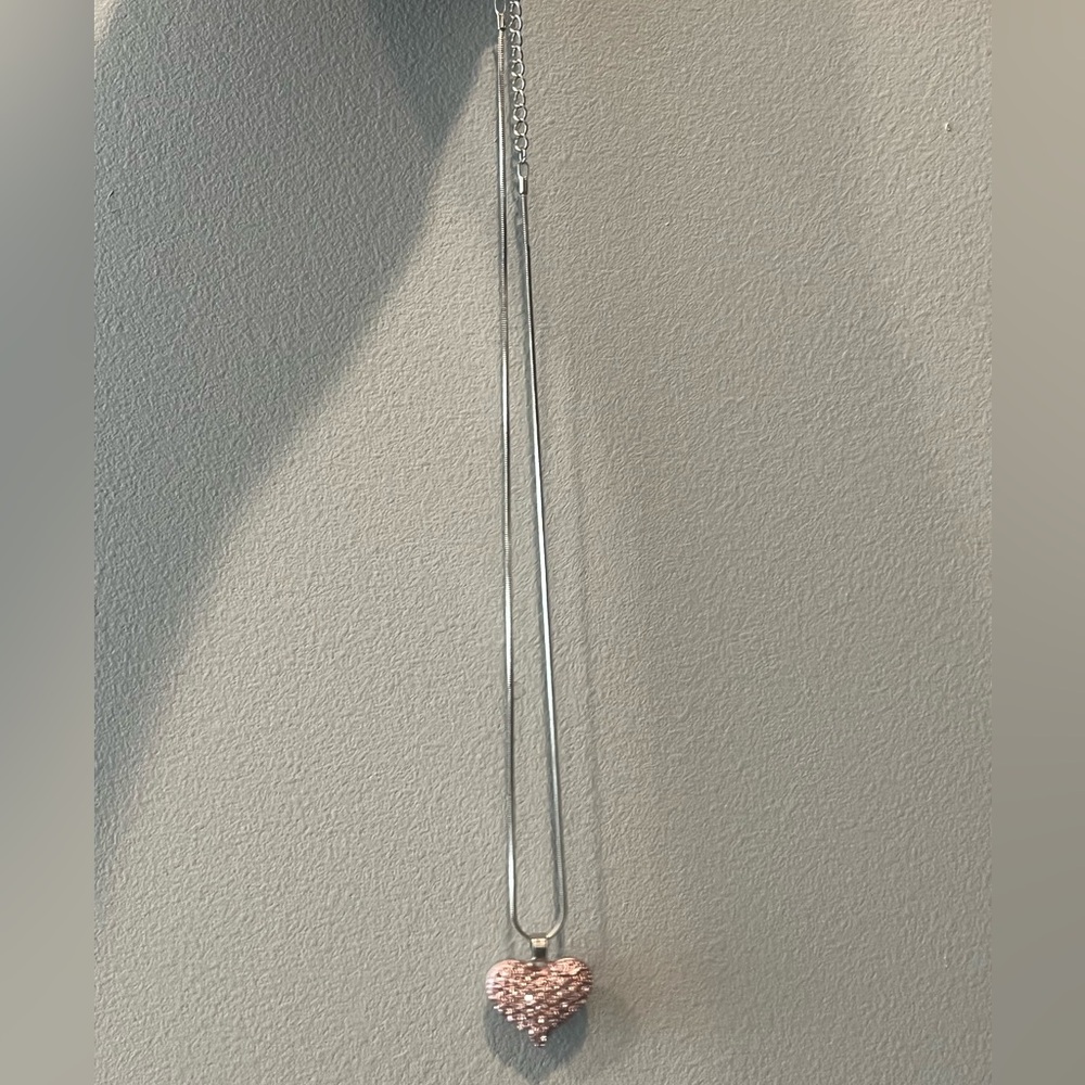 Pink and Silver Heart Pendant Necklace